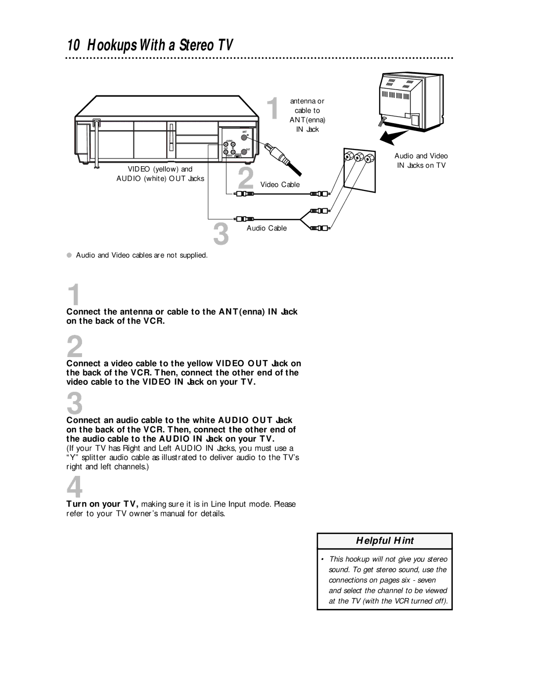 Magnavox VRA431AT99 owner manual Hookups With a Stereo TV 