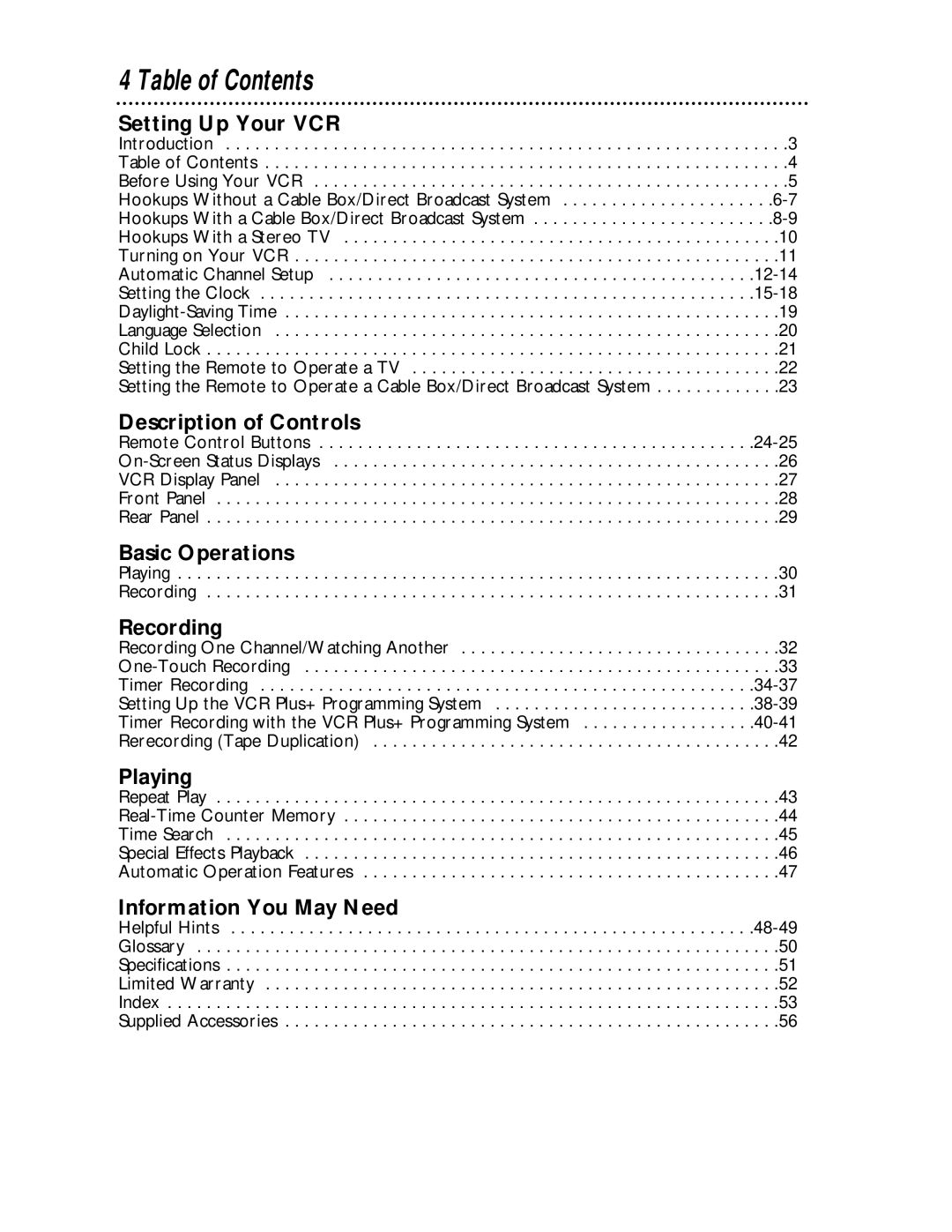 Magnavox VRA431AT99 owner manual Table of Contents 