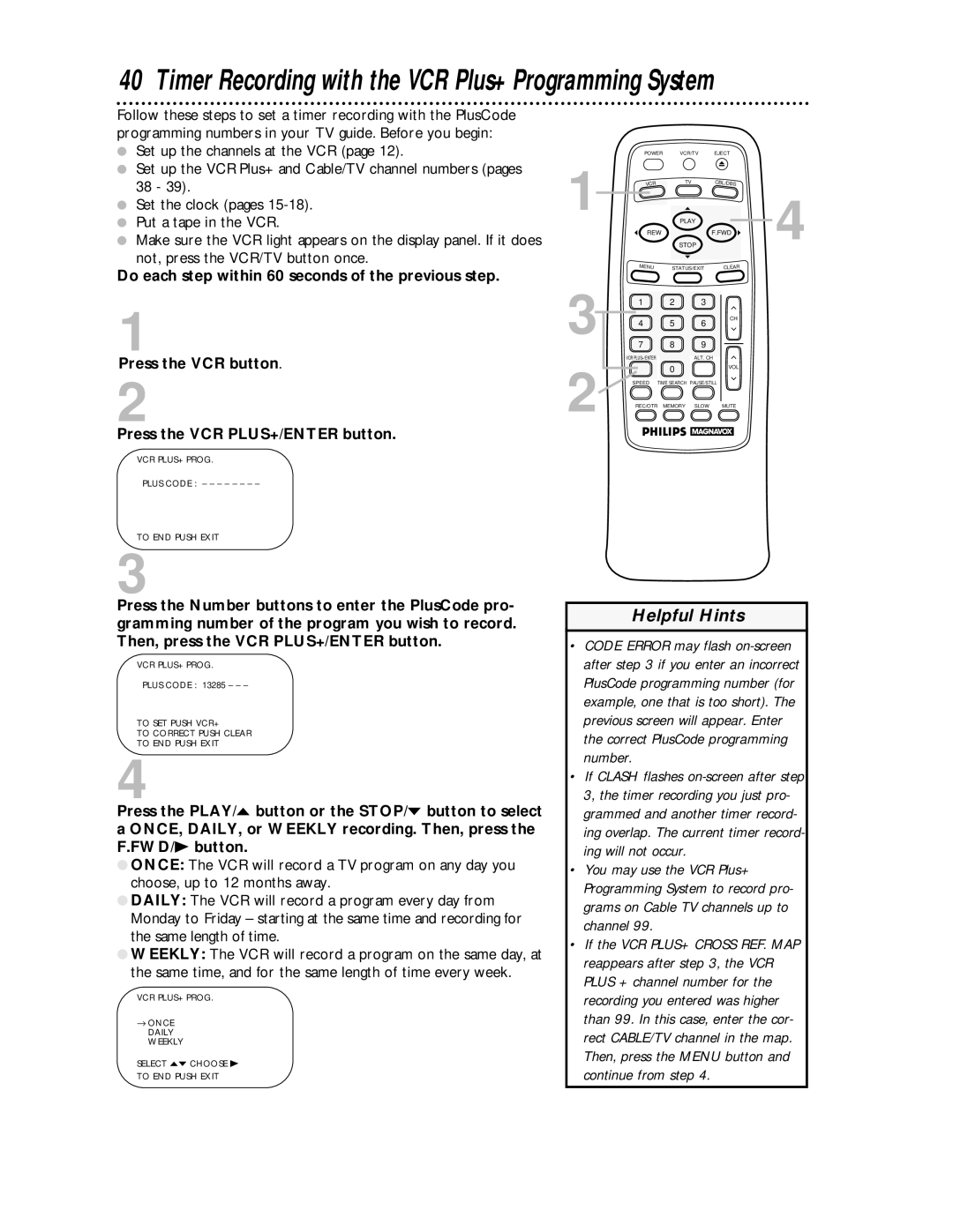 Magnavox VRA431AT99 owner manual Timer Recording with the VCR Plus+ Programming System 