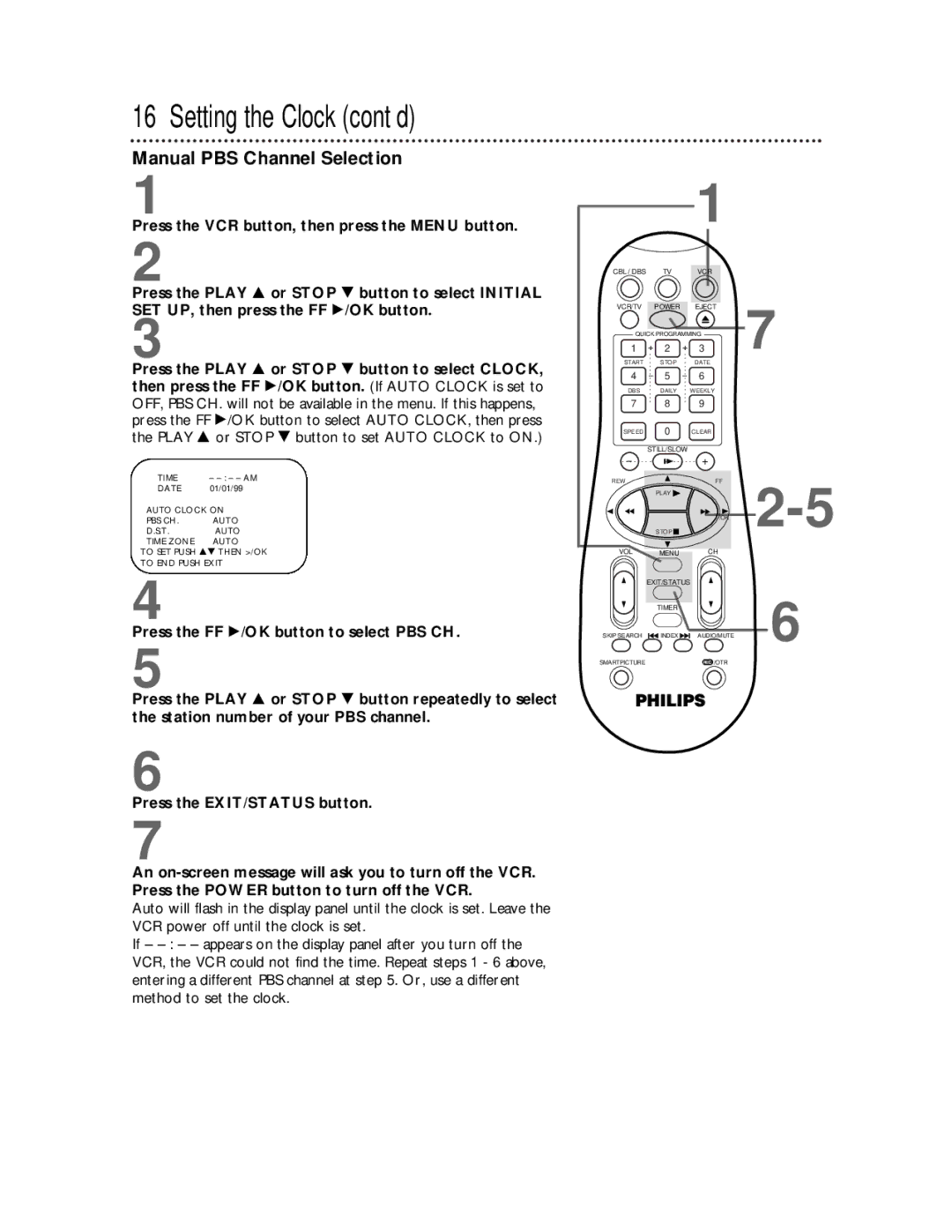 Magnavox VRA641AT99 owner manual Manual PBS Channel Selection 