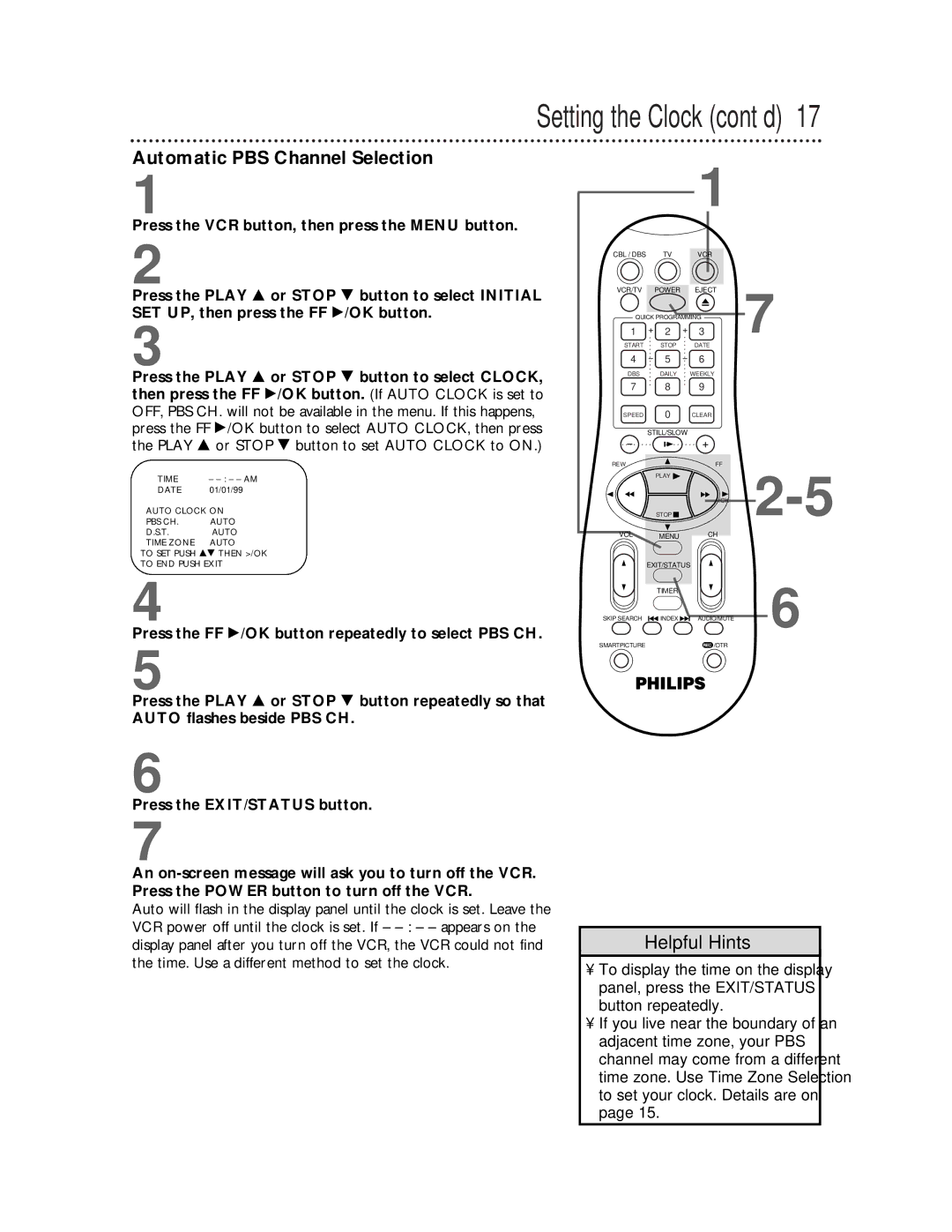 Magnavox VRA641AT99 owner manual Automatic PBS Channel Selection, Press the FF /OK button repeatedly to select PBS CH 