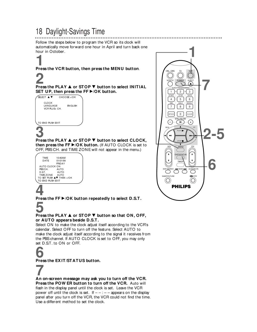 Magnavox VRA641AT99 owner manual Daylight-Savings Time 