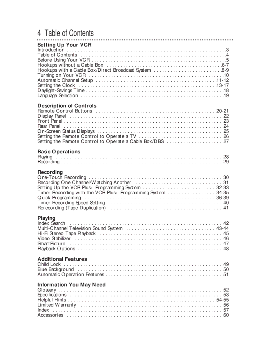 Magnavox VRA641AT99 owner manual Table of Contents 