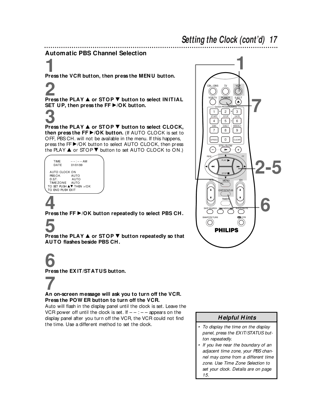 Magnavox VRA651AT owner manual Automatic PBS Channel Selection, Press the FF /OK button repeatedly to select PBS CH 