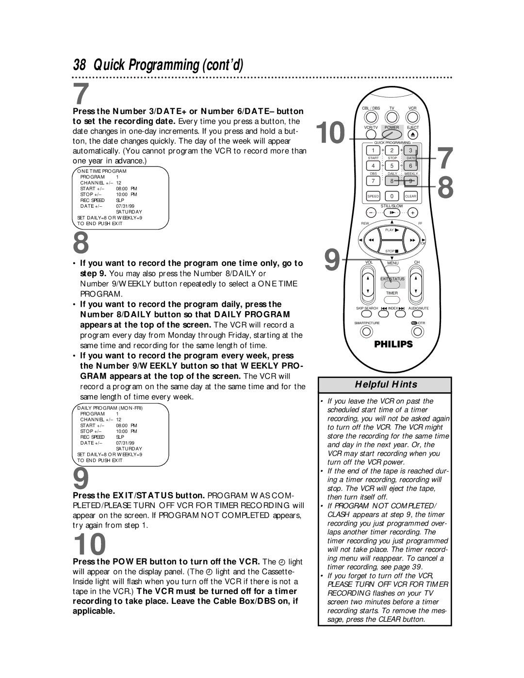 Magnavox VRA651AT Same length of time every week, If you forget to turn off the VCR, Sage, press the Clear button 