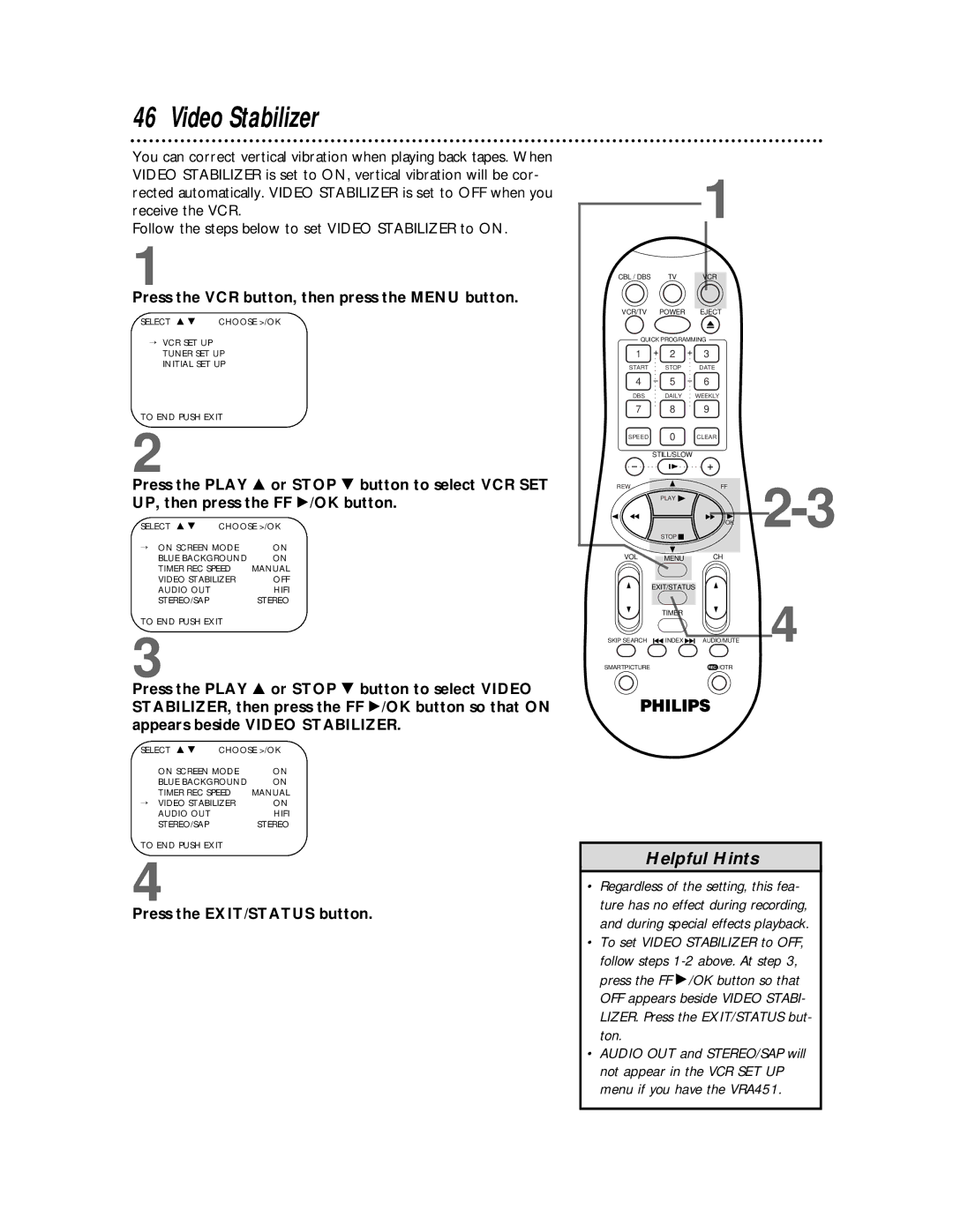 Magnavox VRA651AT owner manual Video Stabilizer 