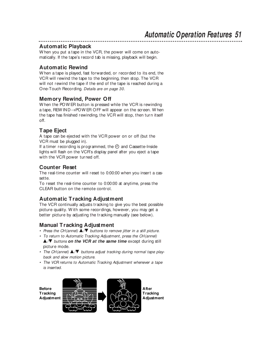 Magnavox VRA651AT owner manual Automatic Operation Features 