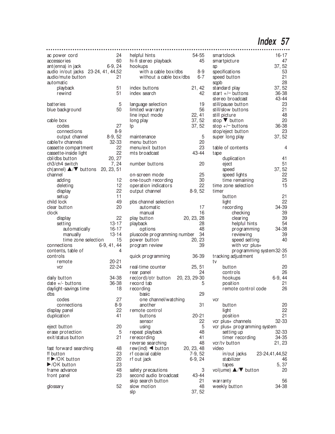 Magnavox VRA651AT Deleting Operation indicators, Reviewing, Controls Quick programming 36-39, 34-35, Rewind button 