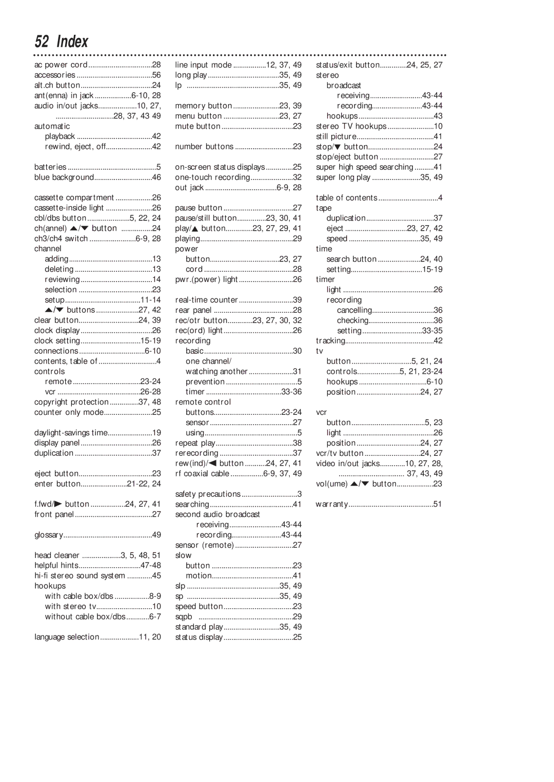 Magnavox VRB411AT, VRB611AT owner manual Index 