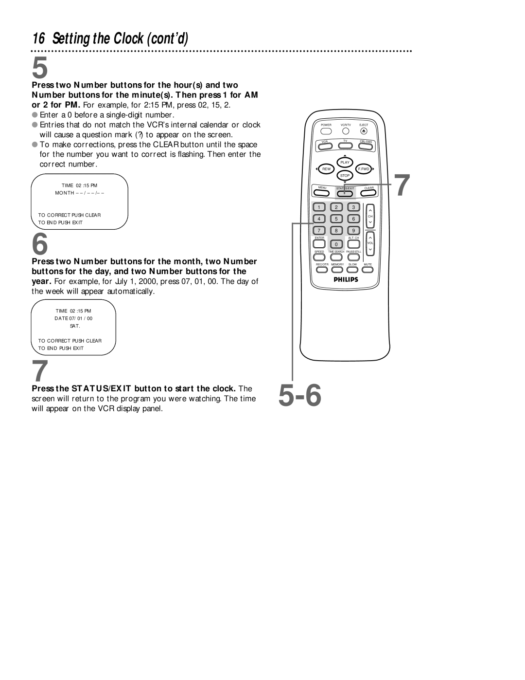 Magnavox VRB613AT, VRB413AT owner manual Setting the Clock cont’d, Enter a 0 before a single-digit number 