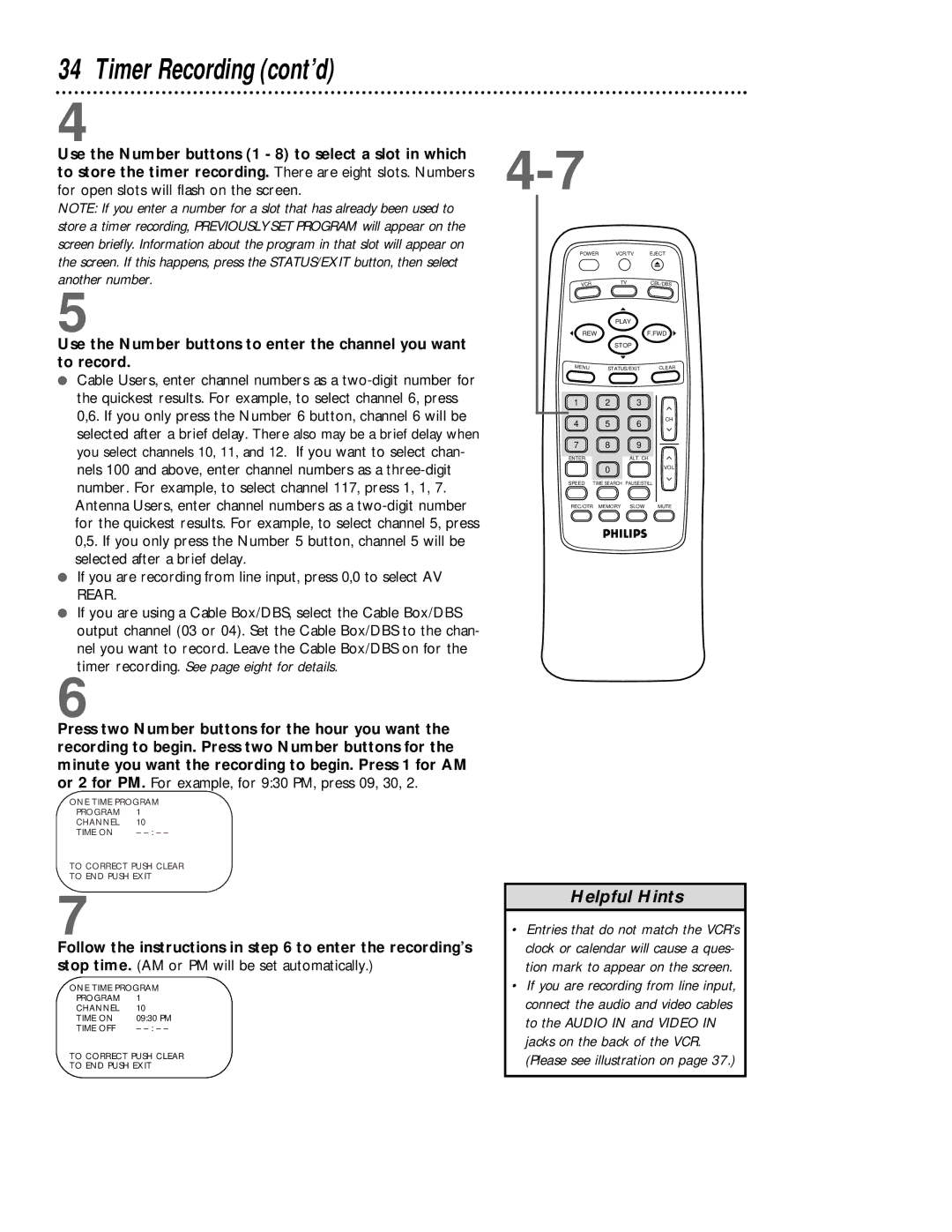 Magnavox VRB613AT, VRB413AT owner manual Timer Recording cont’d, Time OFF To Correct Push Clear To END Push Exit 