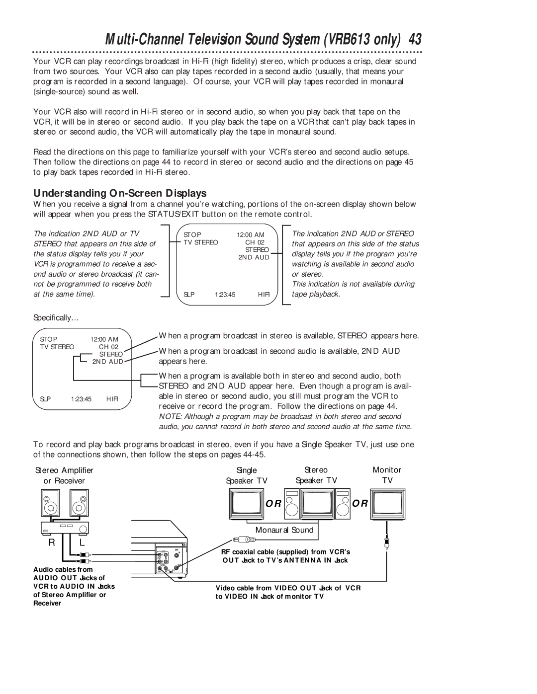 Magnavox VRB413AT, VRB613AT owner manual Understanding On-Screen Displays, Specifically…, Monitor 