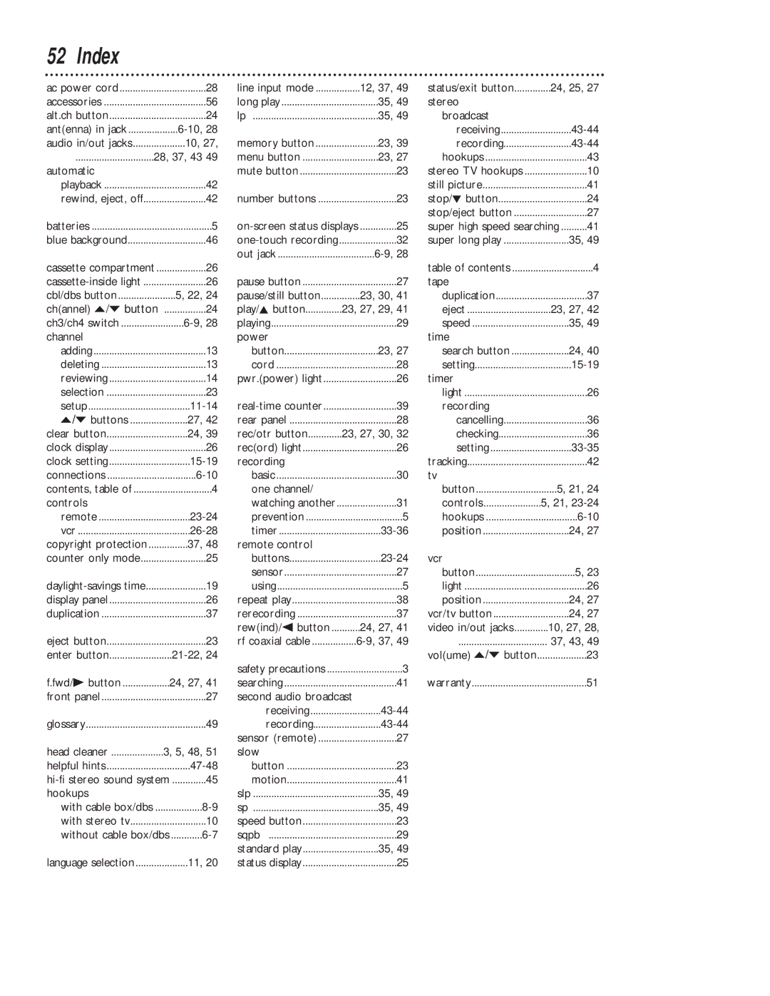 Magnavox VRB613AT, VRB413AT owner manual Index 