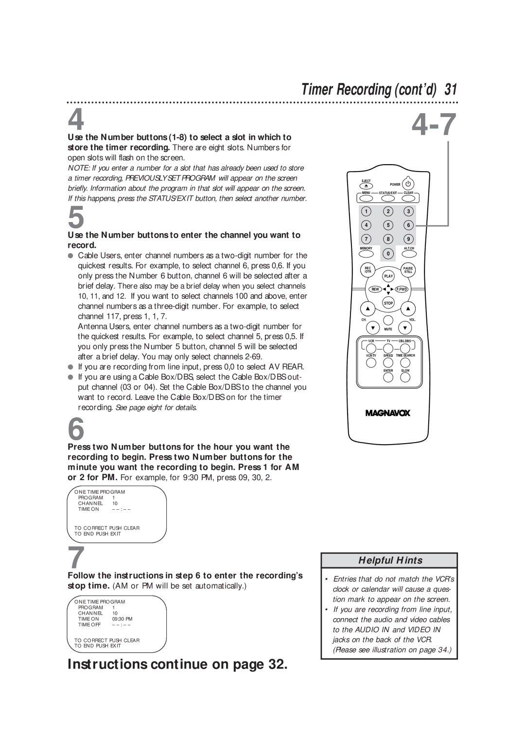 Magnavox VRC602M owner manual Timer Recording cont’d 