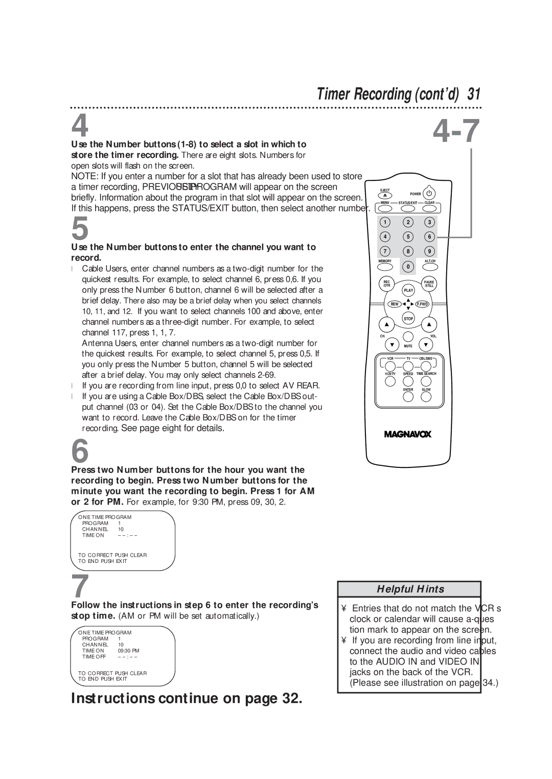 Magnavox VRC602MG owner manual Timer Recording cont’d 