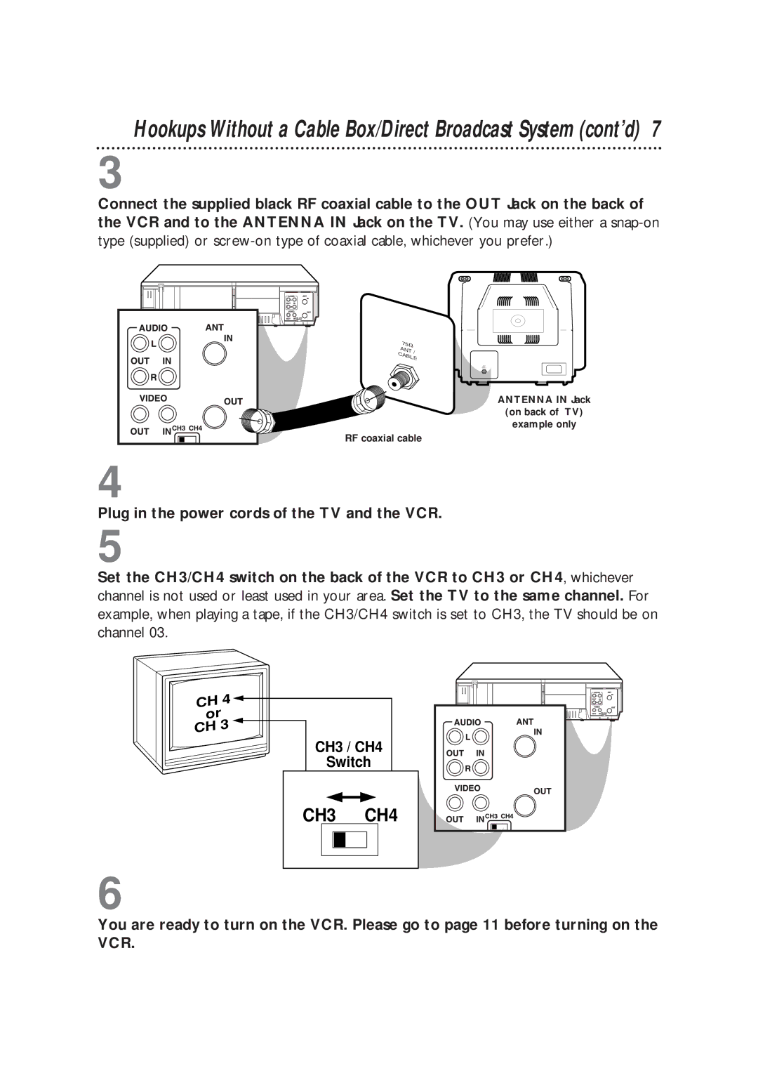 Magnavox VRC602MG owner manual Hookups Without a Cable Box/Direct Broadcast System cont’d 