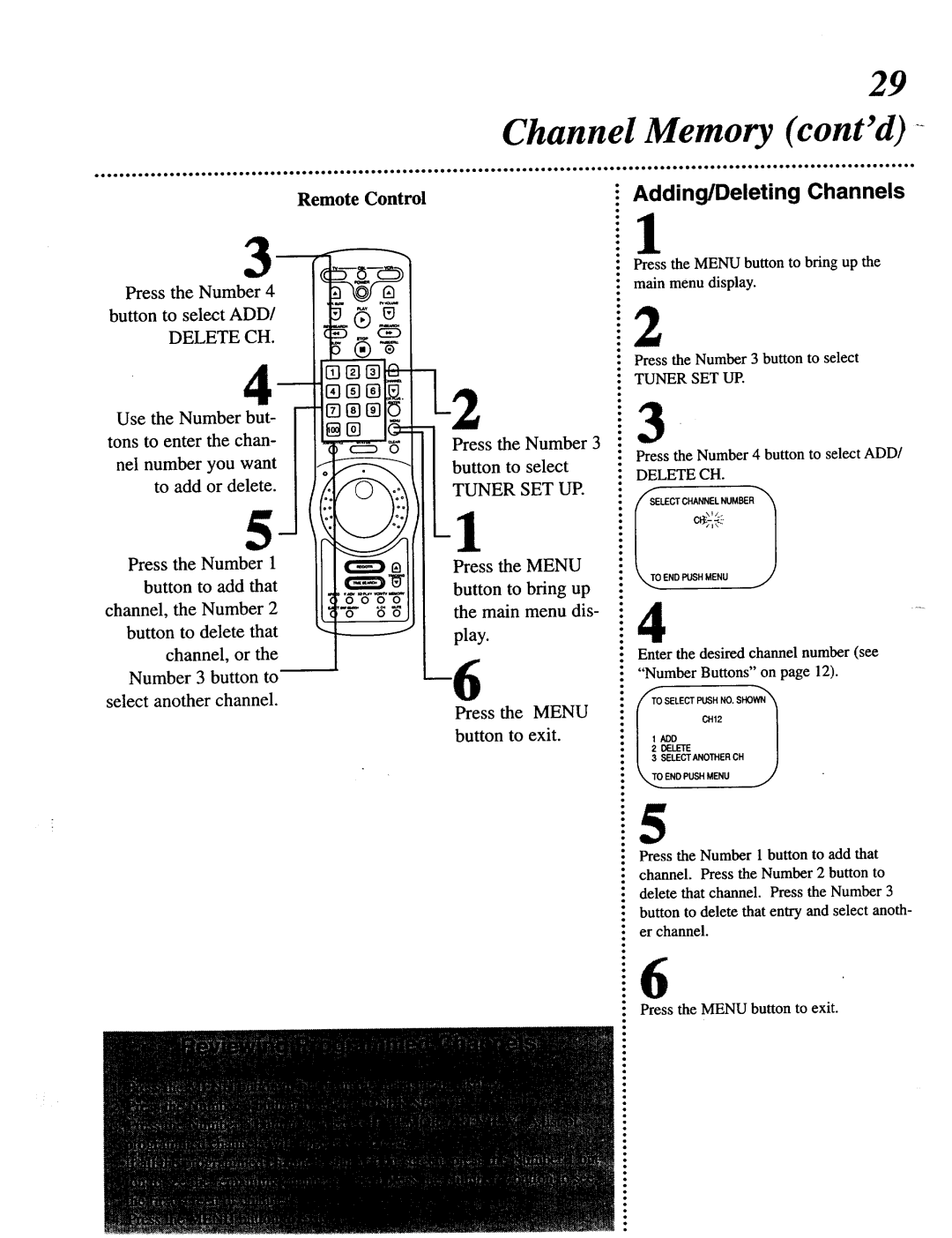 Magnavox VRT642 owner manual Channel Memory contd, Adding/Deleting Channels, Delete CH 