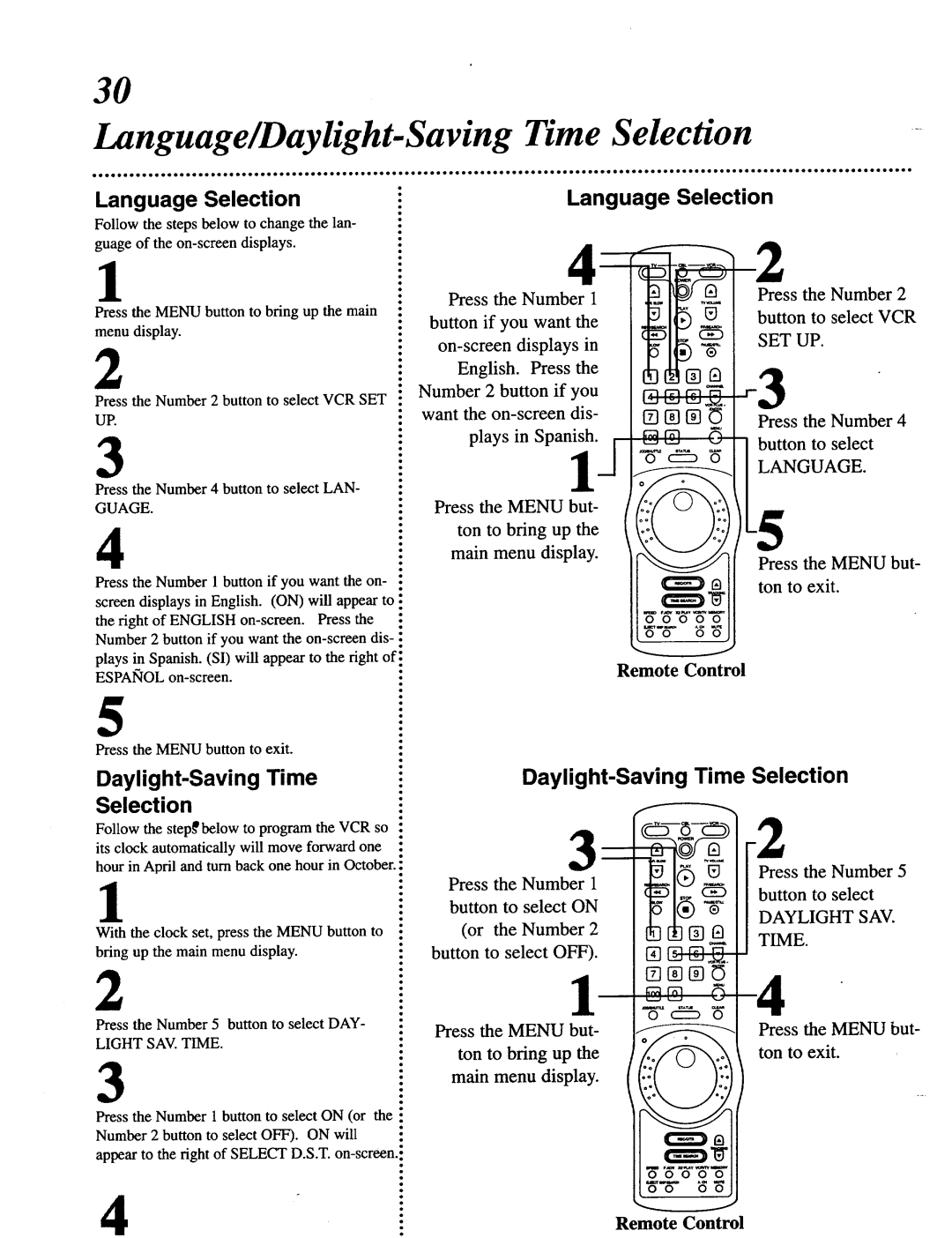 Magnavox VRT642 owner manual Language/Daylight-Saving Time Selection, Language Selection 