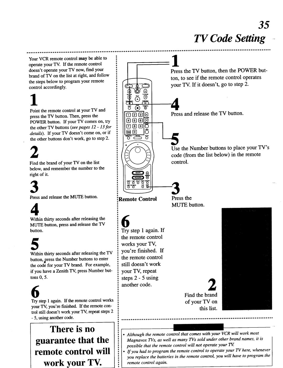 Magnavox VRT642 owner manual Find the brand Your TV on this list, Your VCR remote control may be able to 