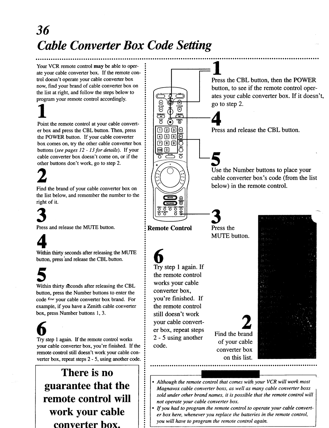 Magnavox VRT642 owner manual Cable Converter Box, Code Setting 