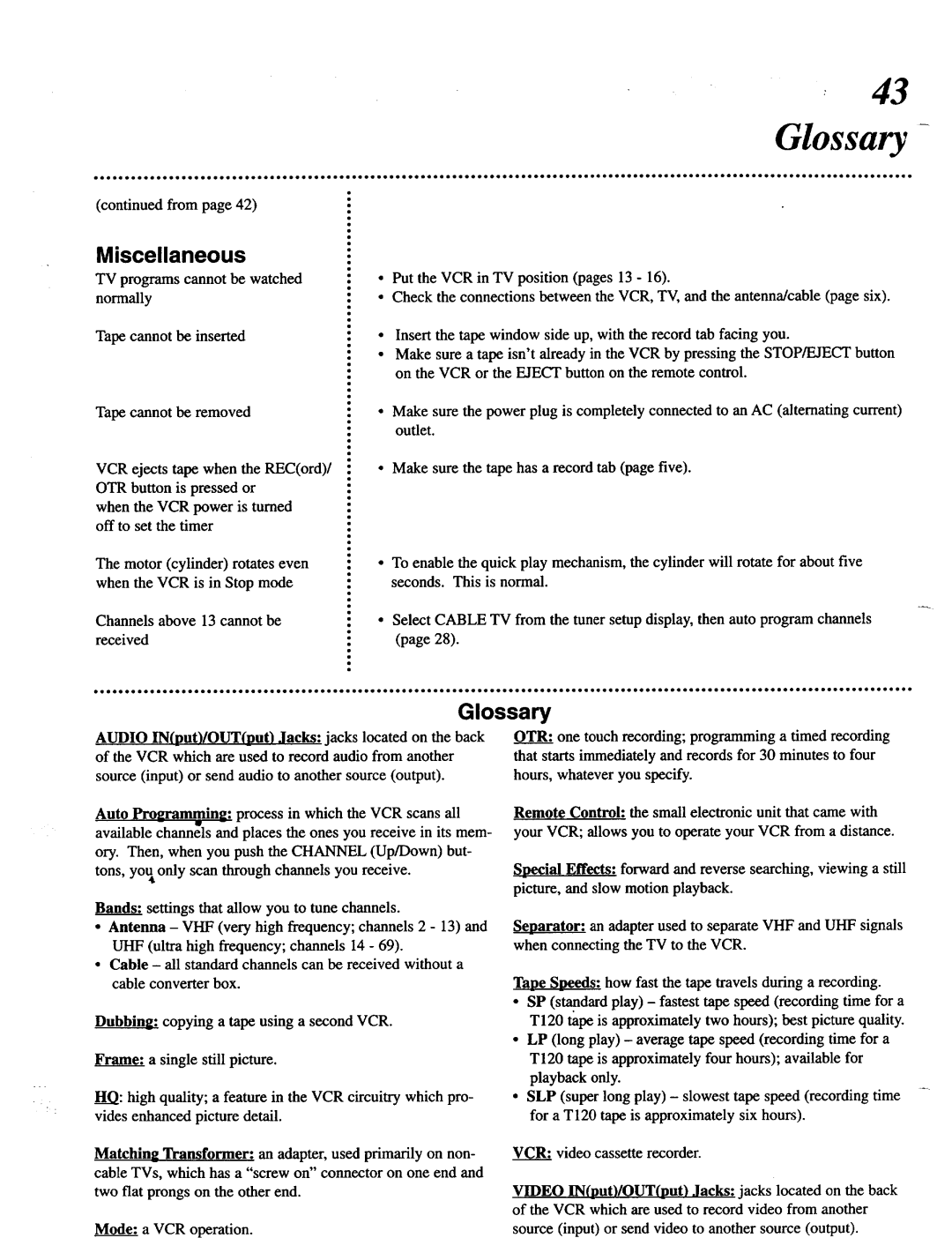 Magnavox VRT642 owner manual Glossary 