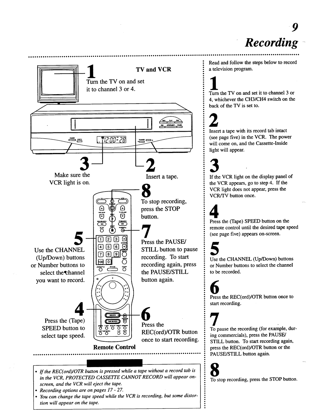 Magnavox VRT642 owner manual Recording, Still 