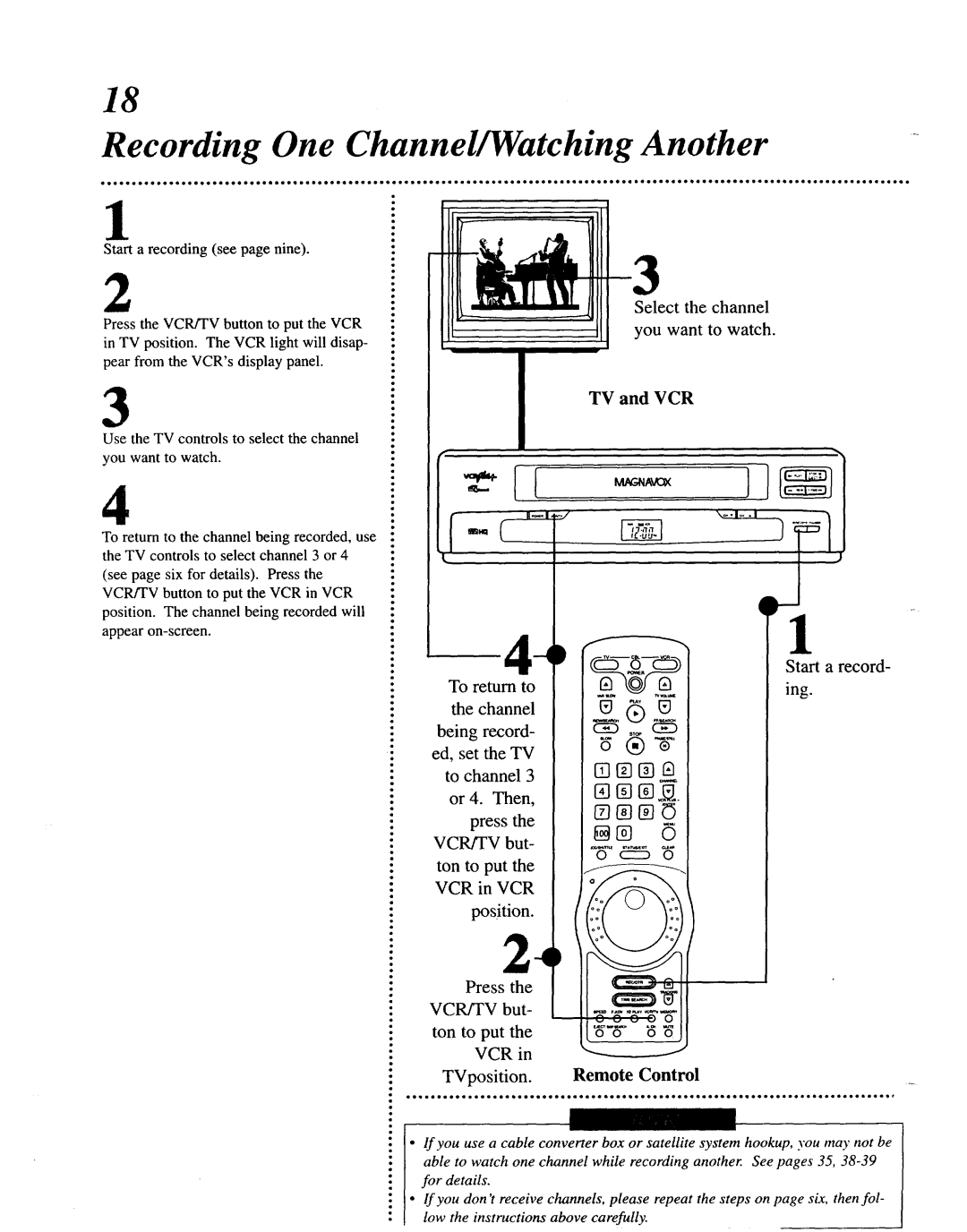 Magnavox VRU344AT manual Recording One Channel/Watching, Another 