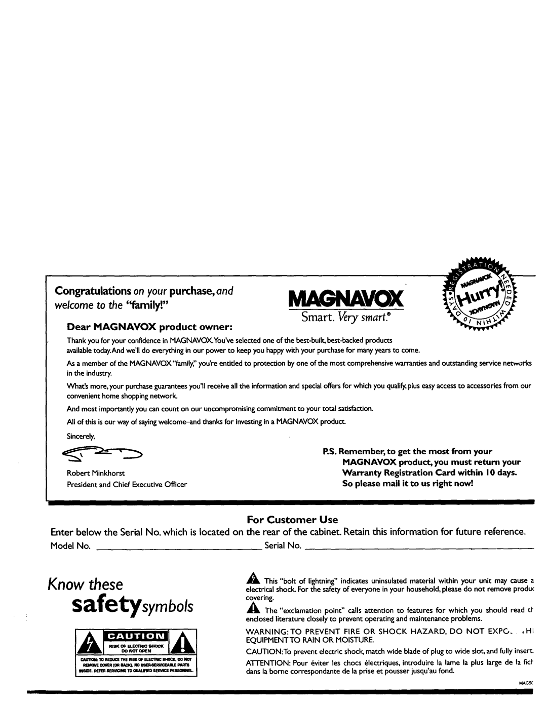 Magnavox VRU344AT manual Safetysymbols 