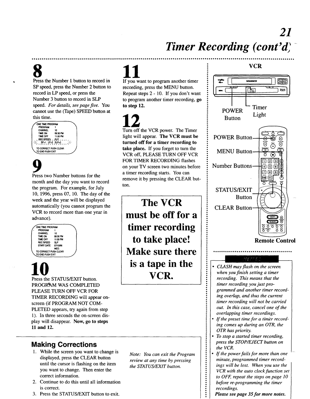 Magnavox VRU344AT manual Contd, Number Buttons 