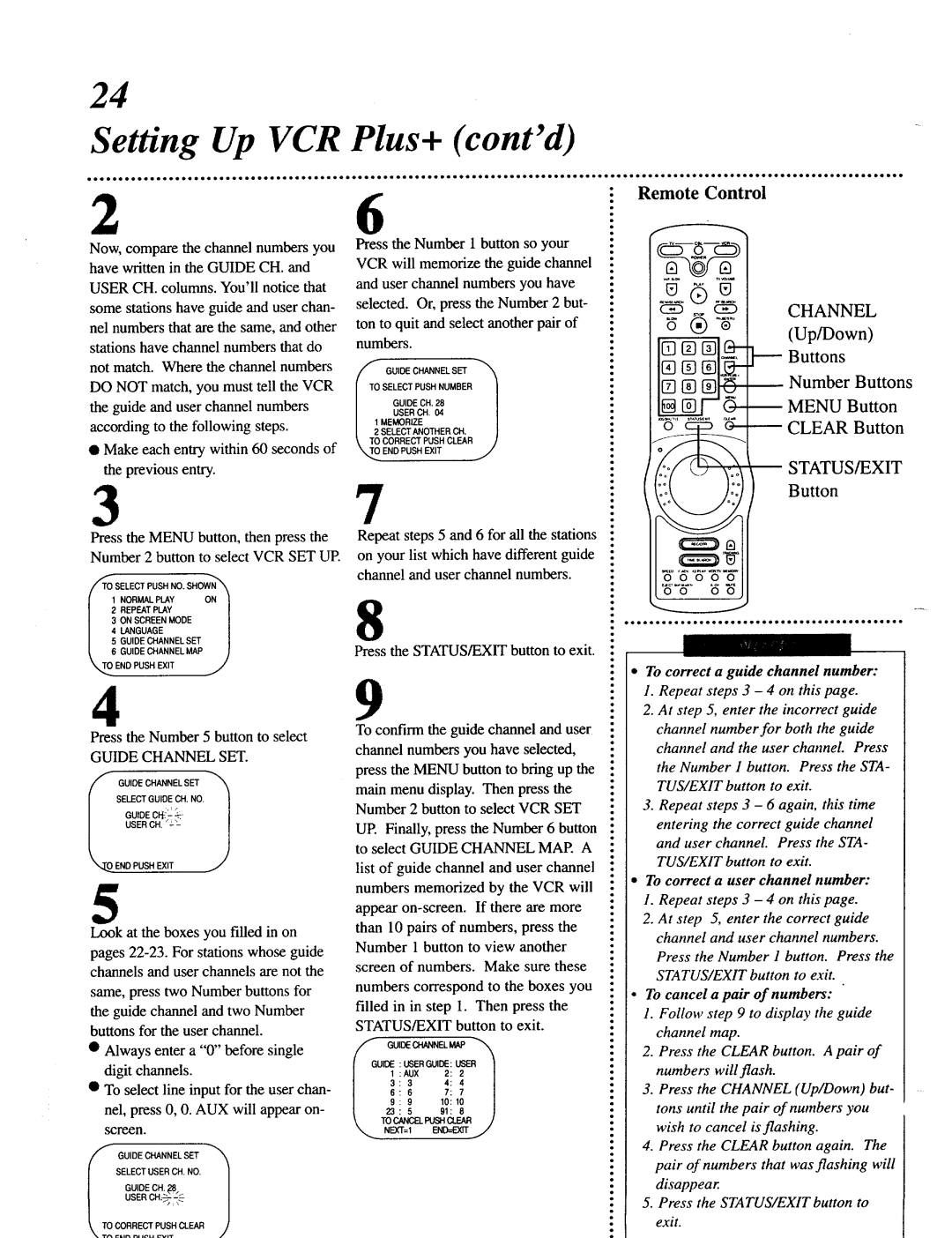 Magnavox VRU344AT manual Setting Up VCR, Plus+ contd, Up/Down, Guide Channel SET 