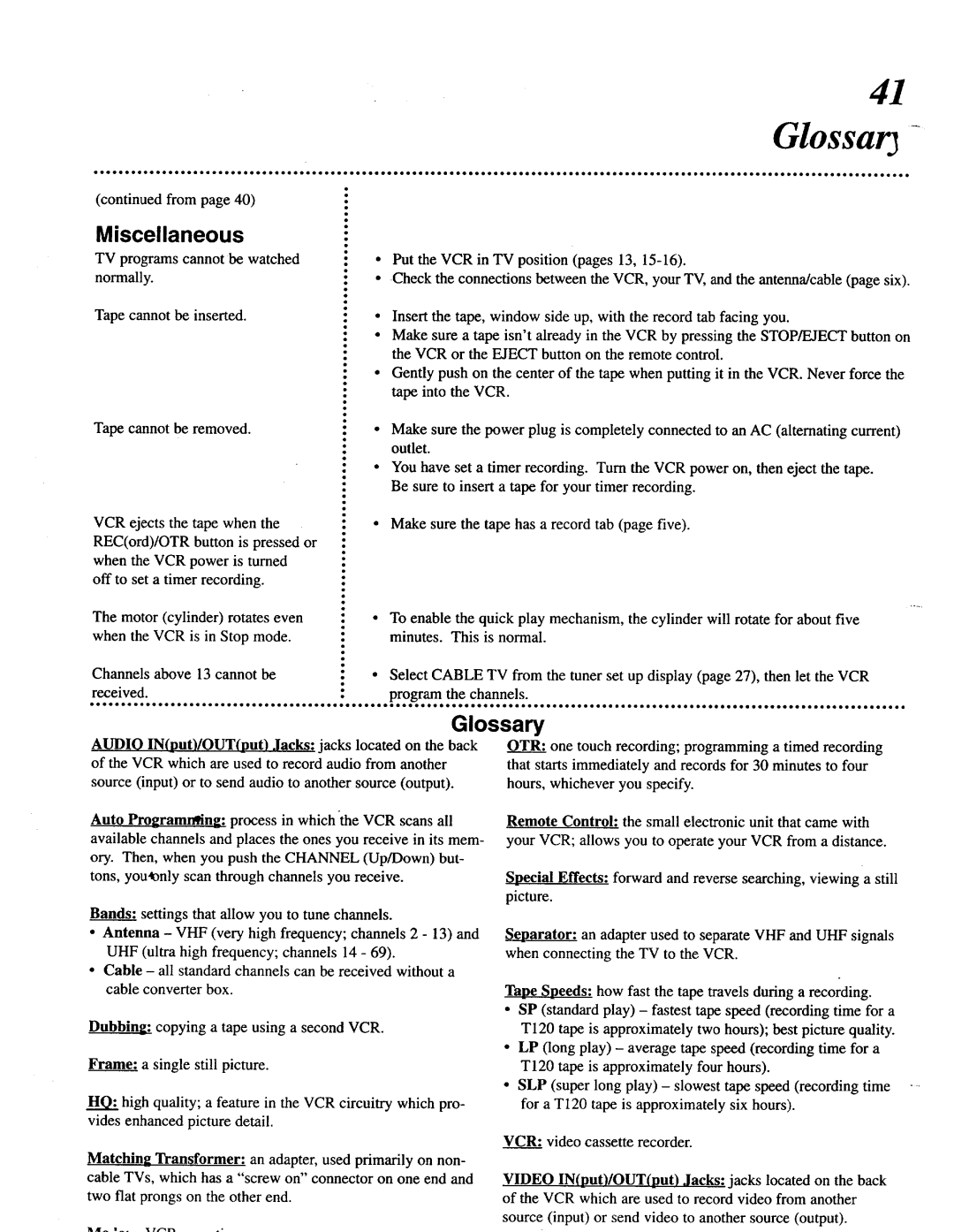 Magnavox VRU344AT manual Miscellaneous, Glossary, From, VCR video cassette recorder 
