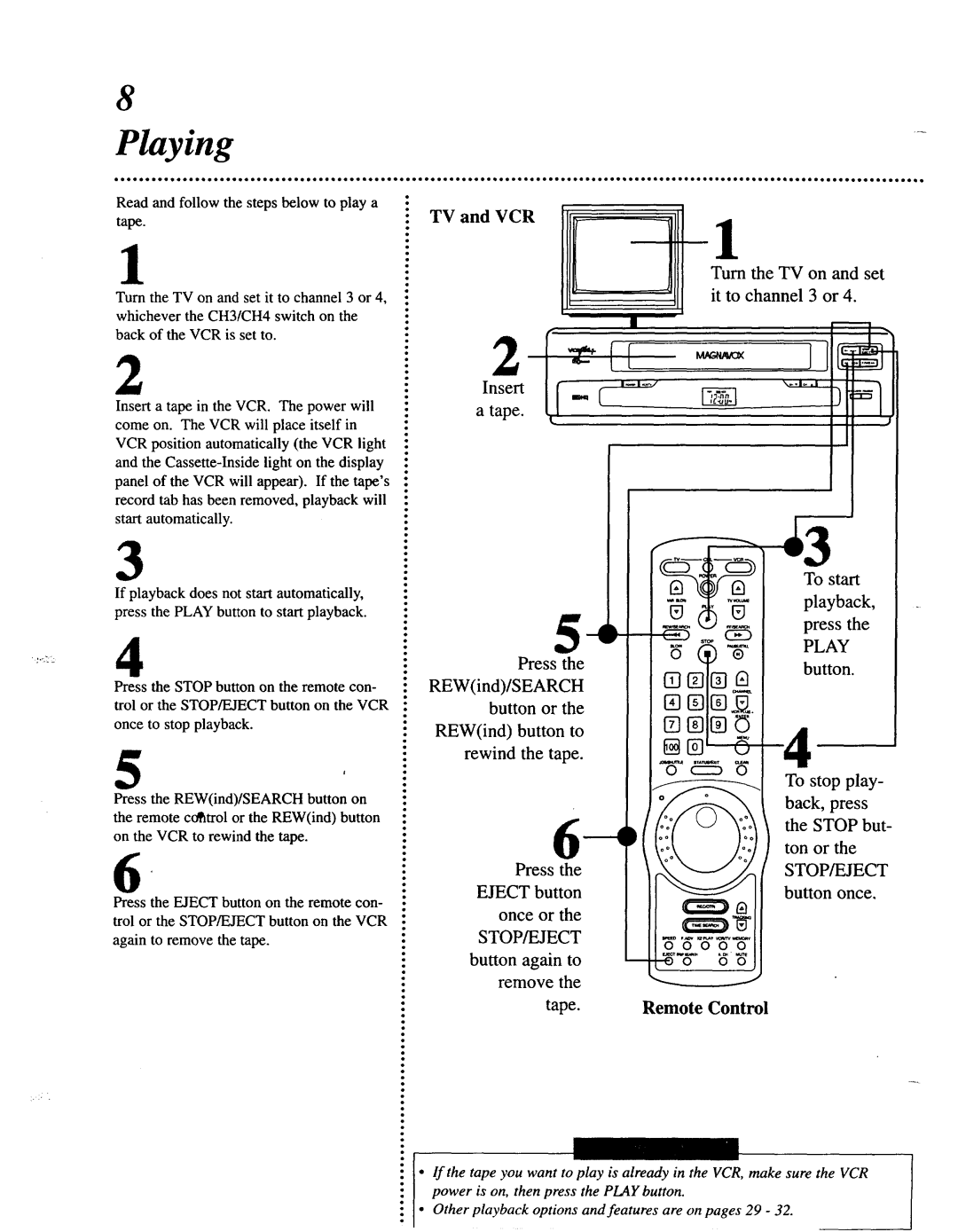 Magnavox VRU344AT manual Playing, Remote 