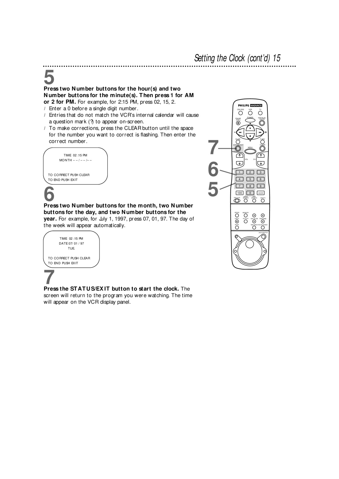 Magnavox VRX562AT99 warranty Setting the Clock cont’d 