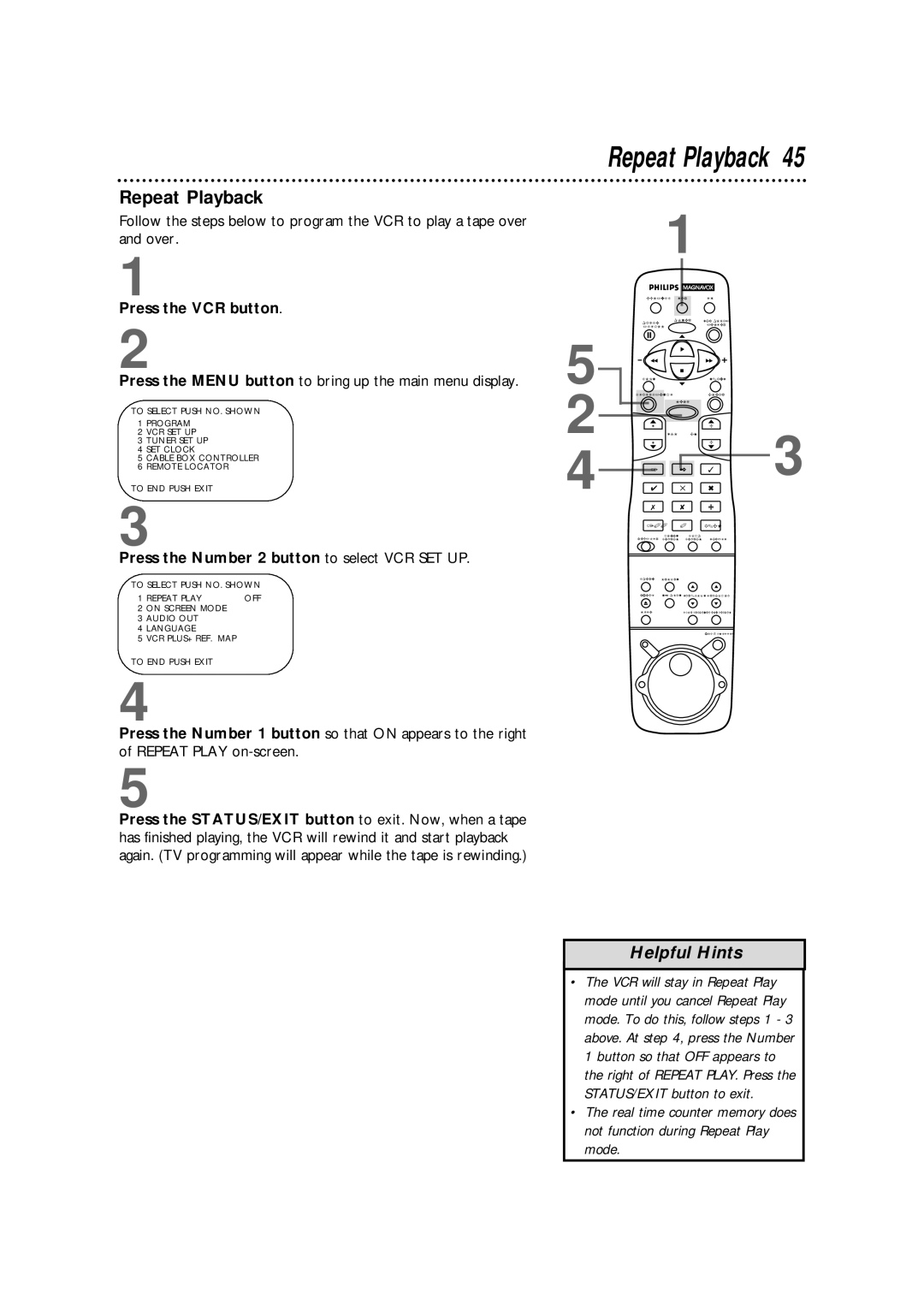 Magnavox VRX562AT99 warranty Repeat Playback 