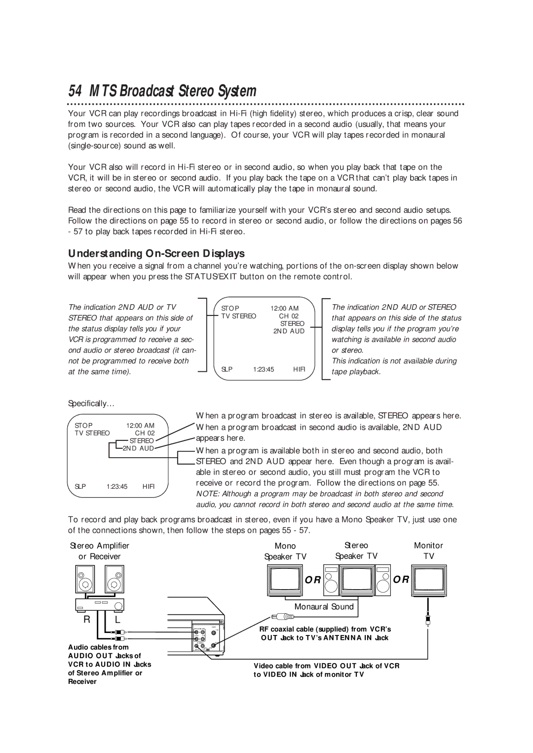 Magnavox VRX562AT99 warranty MTS Broadcast Stereo System, Understanding On-Screen Displays, Specifically…, Monitor 