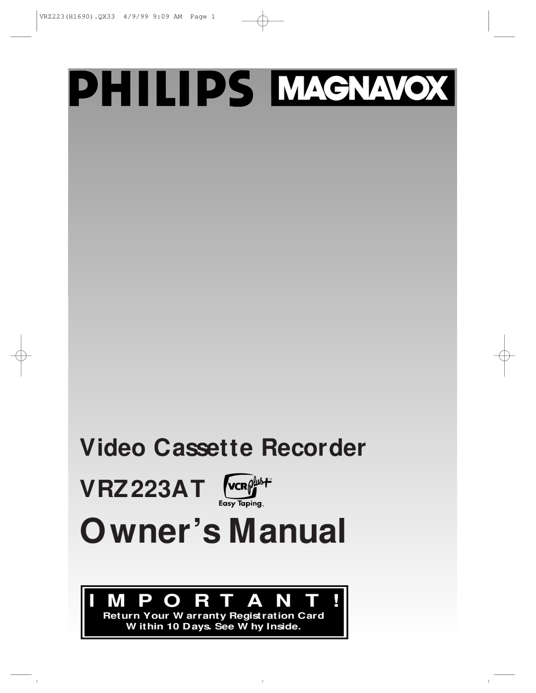 Magnavox VRZ223AT owner manual 