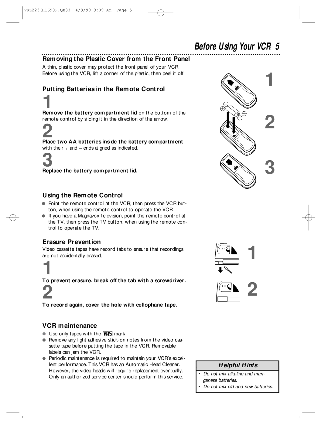 Magnavox VRZ223AT owner manual Before Using Your VCR 