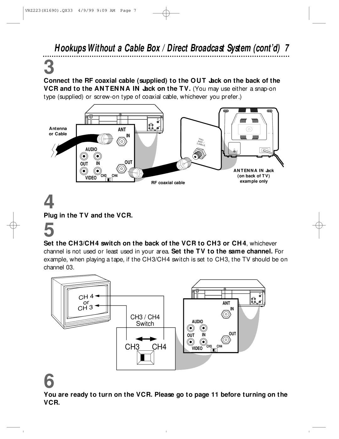 Magnavox VRZ223AT owner manual Plug in the TV and the VCR, ANT Audio OUT 