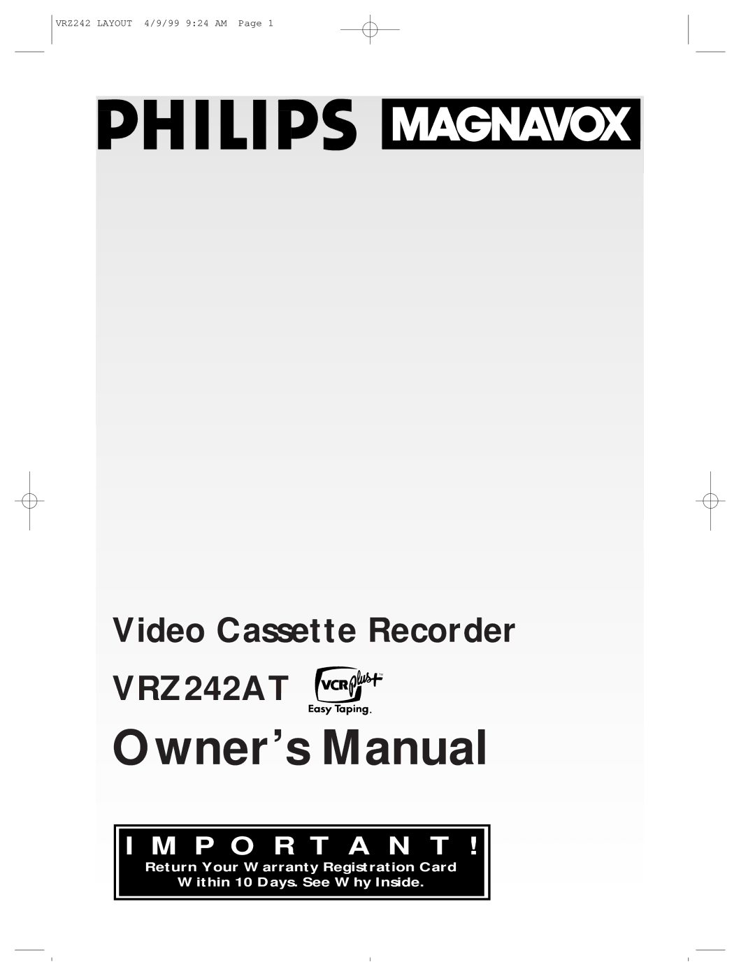 Magnavox VRZ242AT owner manual 