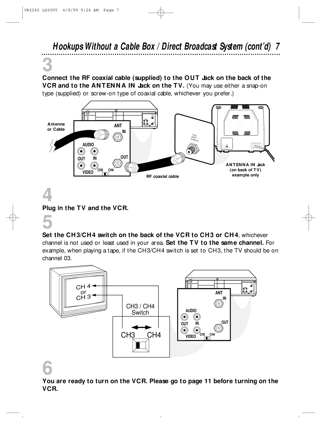 Magnavox VRZ242AT owner manual Plug in the TV and the VCR, ANT Audio OUT 