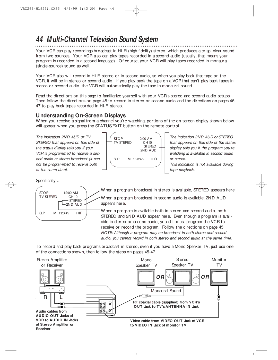 Magnavox VRZ263AT99 owner manual Multi-Channel Television Sound System, Understanding On-Screen Displays 