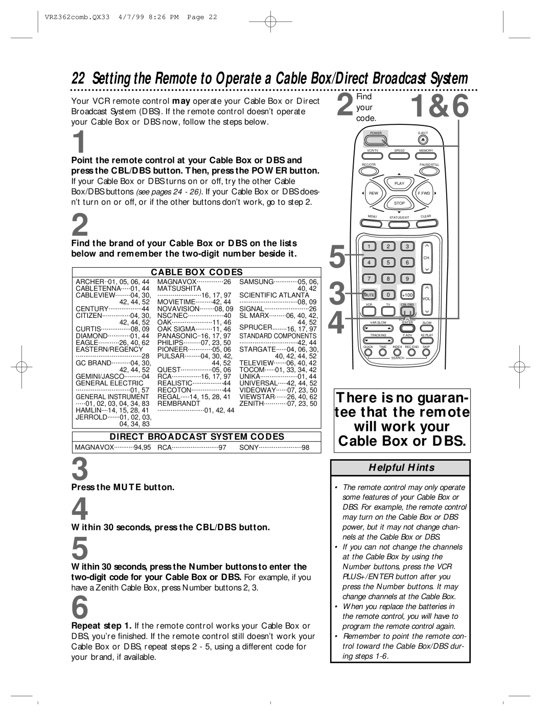 Magnavox VRZ362AT owner manual Cable BOX Codes 