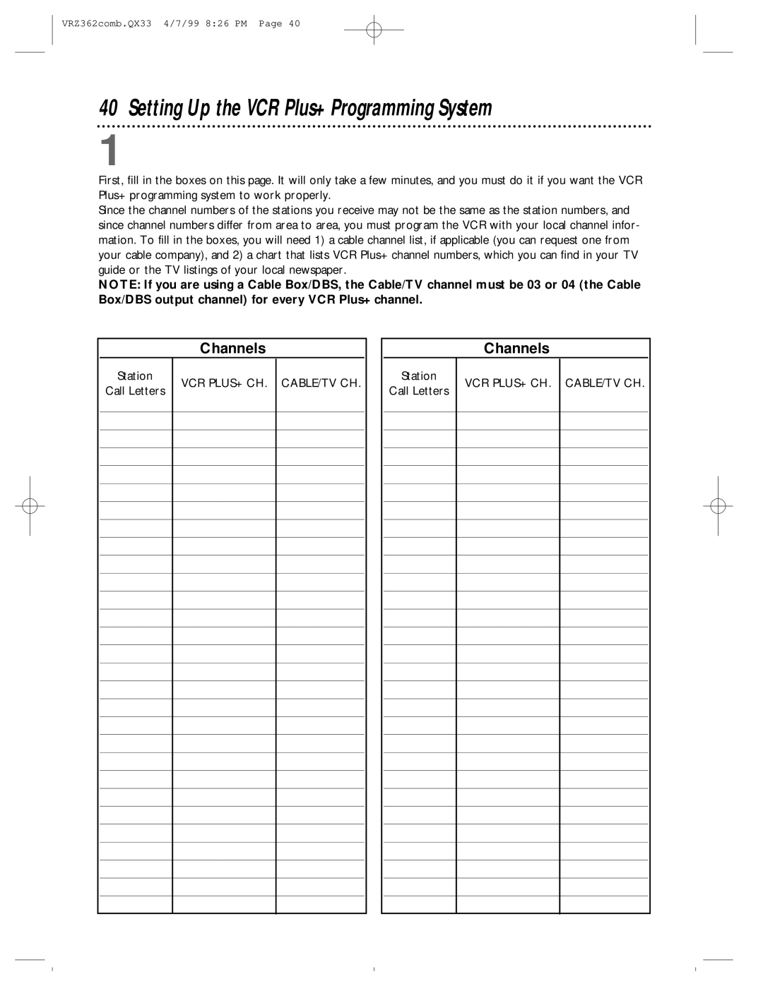 Magnavox VRZ362AT owner manual Setting Up the VCR Plus+ Programming System, Channels 