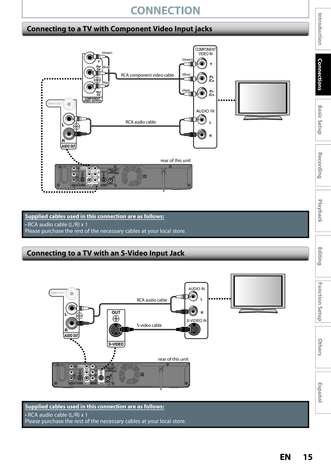 Magnavox ZC320MW8B/F7 owner manual Connection, Connecting to a TV with Component Video Input jacks 