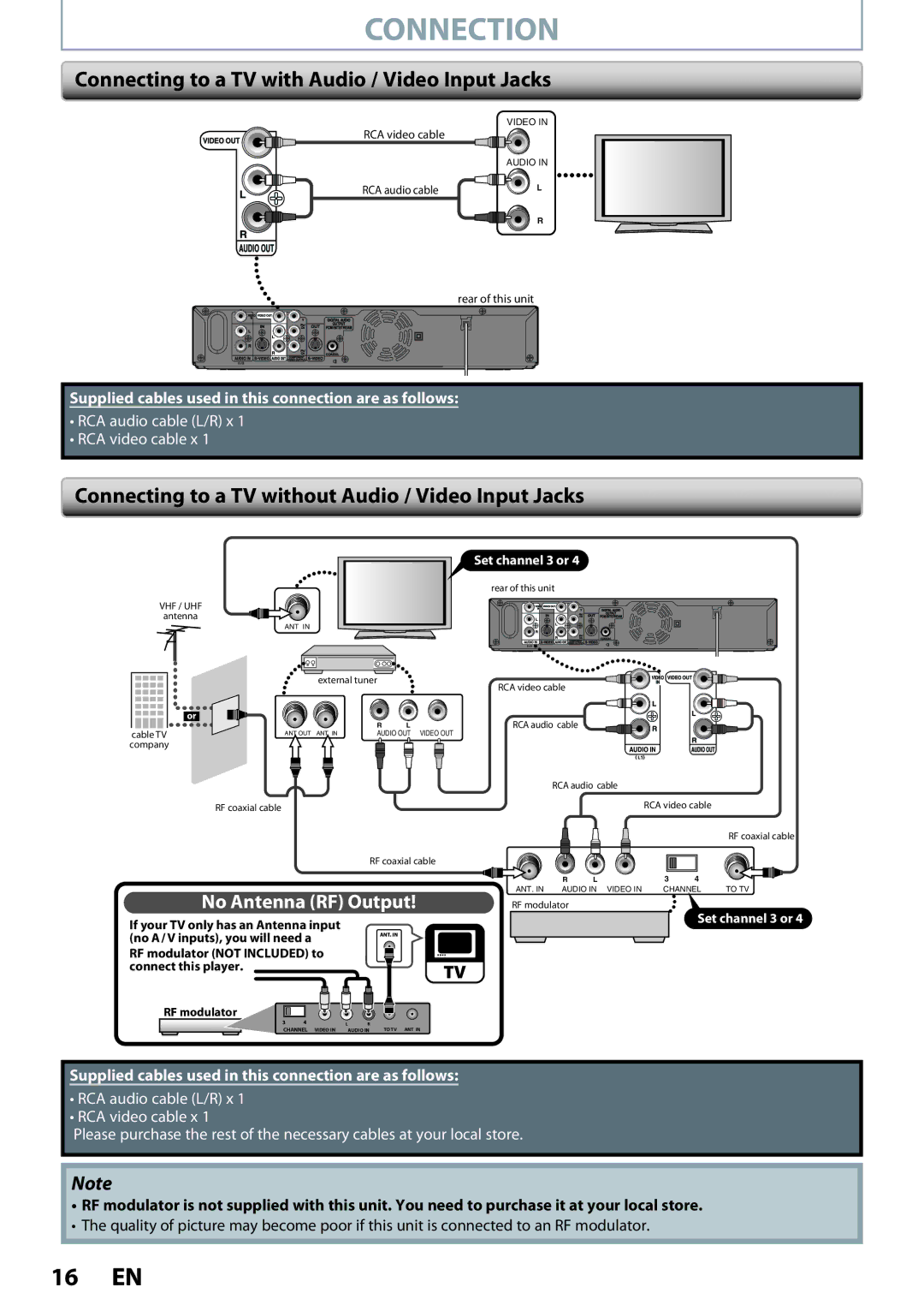 Magnavox ZC320MW8B/F7 owner manual Connecting to a TV with Audio / Video Input Jacks 