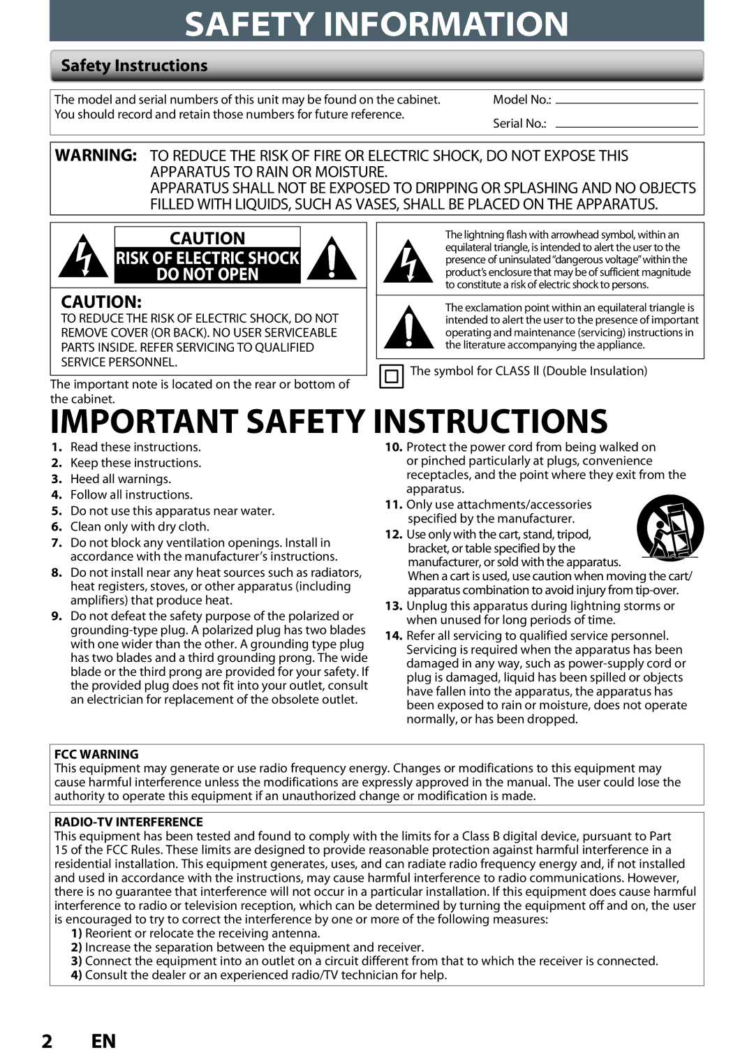 Magnavox ZC320MW8B/F7 owner manual Safety Information, Safety Instructions, Symbol for Class ll Double Insulation 