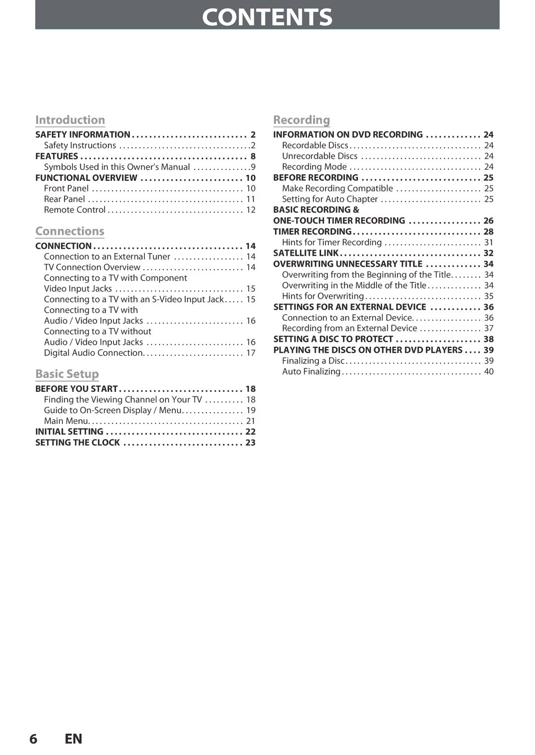 Magnavox ZC320MW8B/F7 owner manual Contents 