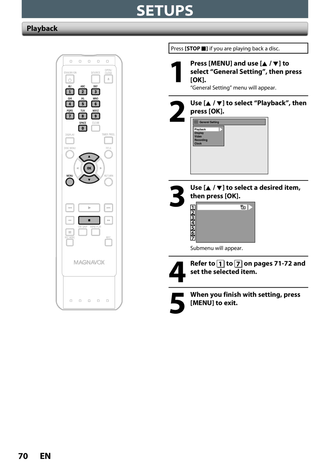 Magnavox ZC320MW8B/F7 owner manual Playback 