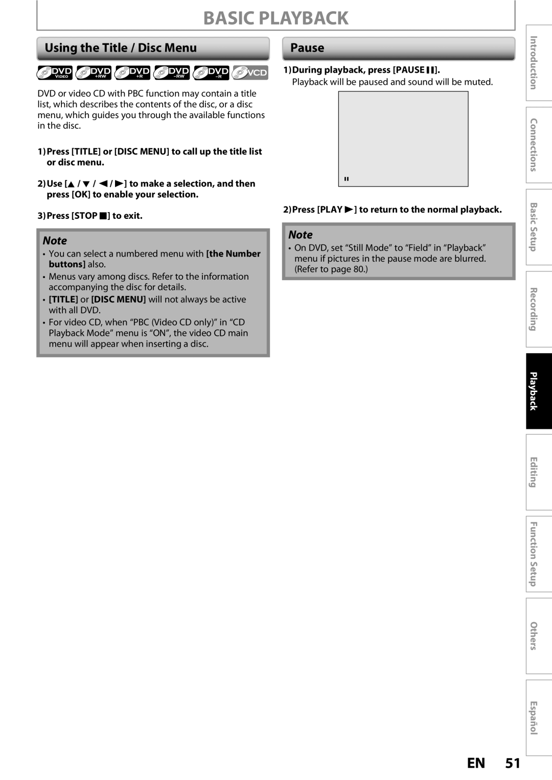 Magnavox ZC352MW8 owner manual Using the Title / Disc Menu, During playback, press Pause F 