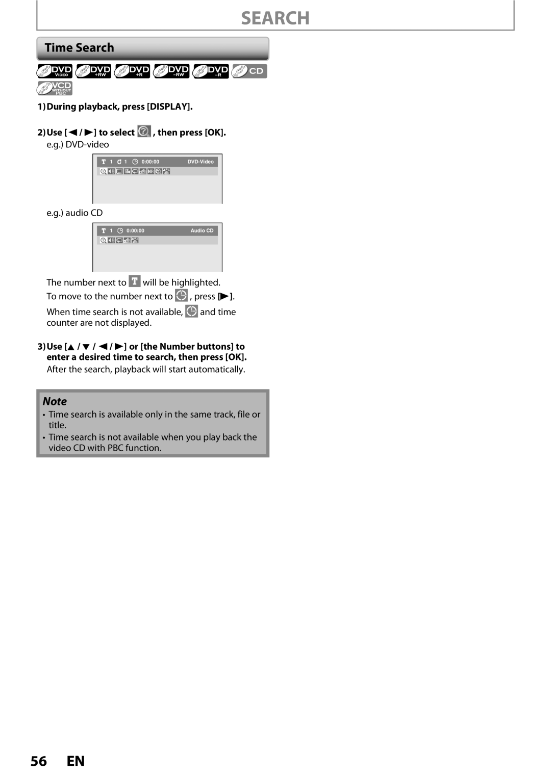 Magnavox ZC352MW8 owner manual Time Search 